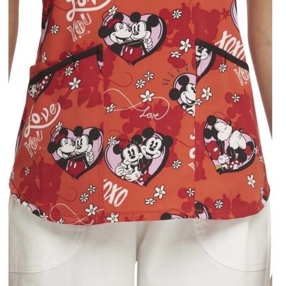 Scrubstar Womens Size Medium Valentines Disney Mickey Forever red Scrub Top NWT - Picture 3 of 6